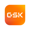 Das Bild zeigt das GSK-Logo mit fetten weißen Buchstaben auf einem orangefarbenen, abgerundeten quadratischen Hintergrund, das für das Pharmaunternehmen GlaxoSmithKline steht.